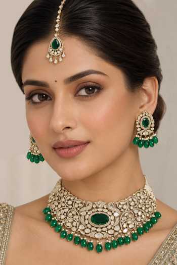 Zevar By Geeta Two Tone Finish Kundan Polki Necklace Set