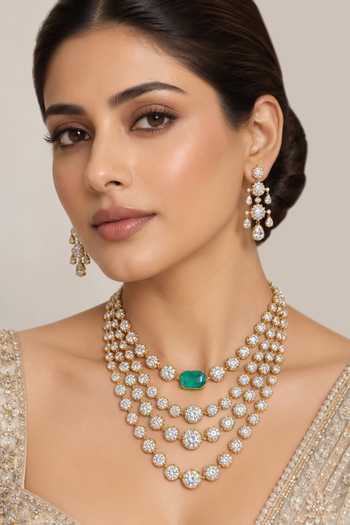 Zevar By Geeta American Diamond Necklace & Pair Of Earrings Set