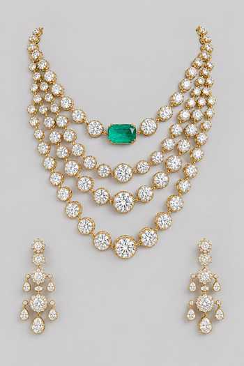 Zevar By Geeta American Diamond Necklace & Pair Of Earrings Set