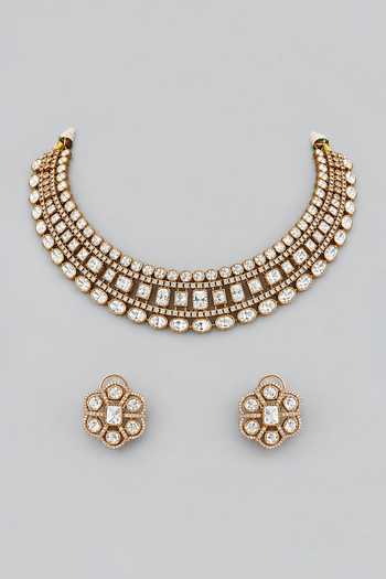 Zevar By Geeta Kundan Polki Two Tone Necklace & Earring Set