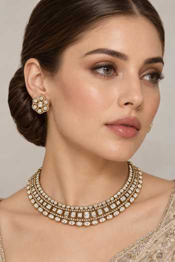 Zevar By Geeta Kundan Polki Two Tone Necklace & Earring Set