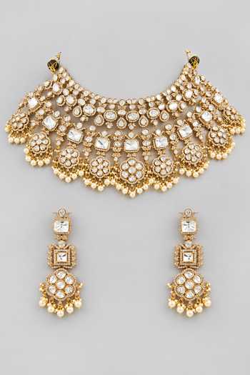 Zevar By Geeta Moissanite Necklace & Pair Of Earrings Set