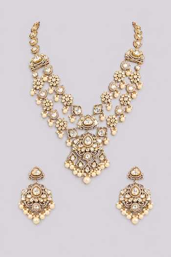 Zevar By Geeta Kundan Polki Necklace & Earrings Set