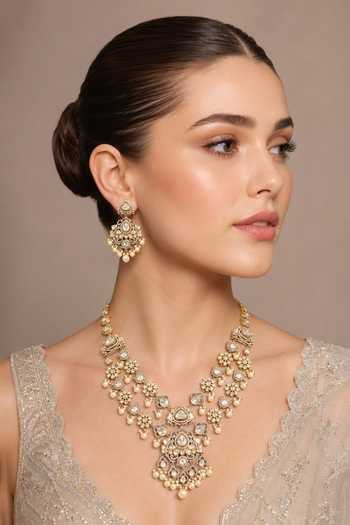 Zevar By Geeta Kundan Polki Necklace & Earrings Set