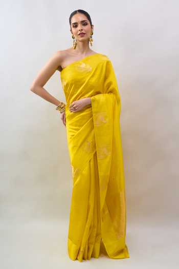 Buy_Mint N Oranges_Yellow Silk Hand Woven Saree With Unstitched Blouse Piece _Online_at_Aza_Fashions