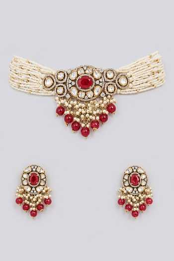 Zevar By Geeta Kundan Polki Necklace & Pair Of Earrings Set