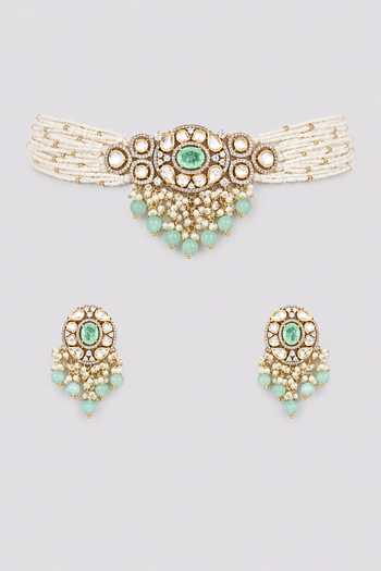 Zevar By Geeta Kundan Polki Choker & Earrings Set