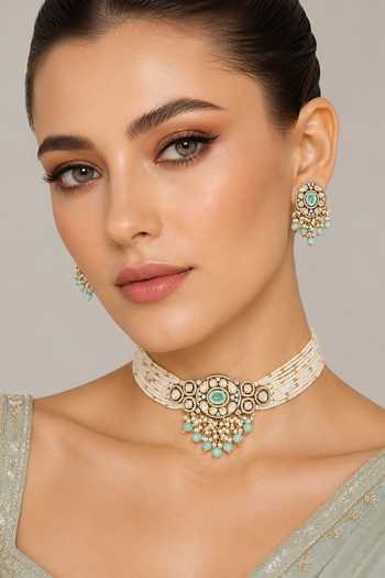 Zevar By Geeta Kundan Polki Choker & Earrings Set