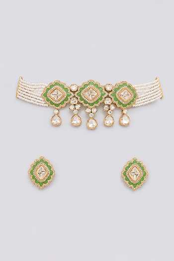 Zevar By Geeta Kundan Polki Necklace & Pair of Earrings Set
