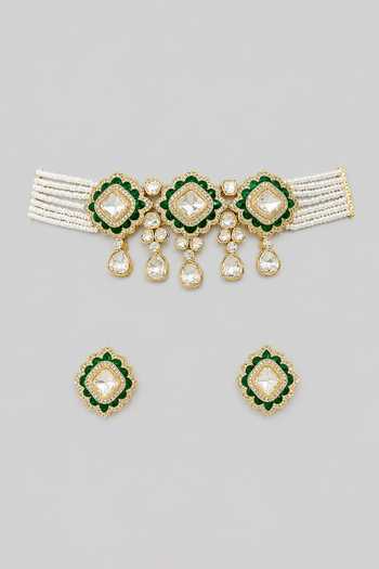 Zevar By Geeta Kundan Polki Necklace & Earrings Set