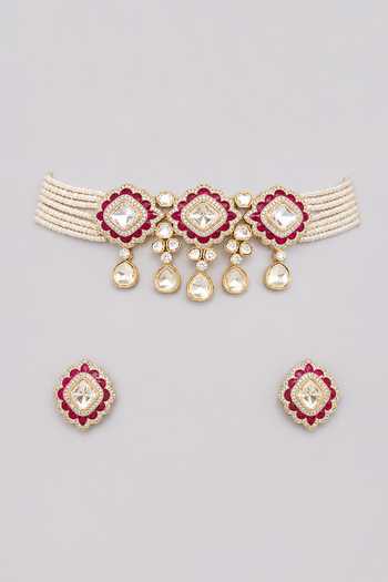 Zevar By Geeta Kundan Polki Necklace & Earring Set