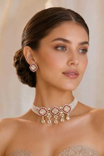 Zevar By Geeta Kundan Polki Necklace & Earring Set