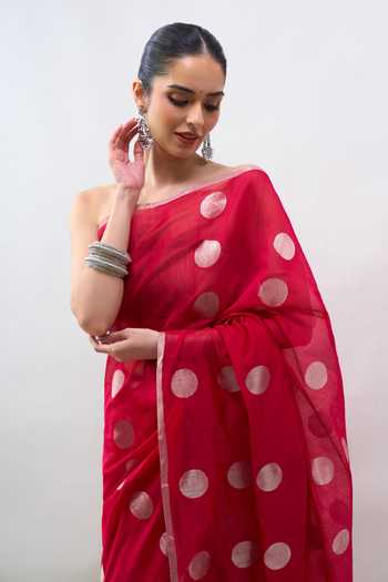 Buy_Mint N Oranges_Red Chanderi Handwoven Saree With Running Blouse 