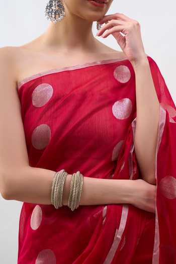 Shop_Mint N Oranges_Red Chanderi Handwoven Saree With Running Blouse 