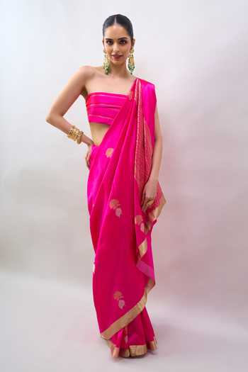 Mint N Oranges Handwoven Banarasi Silk Saree With Unstitched Blouse Piece 