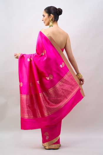 Mint N Oranges Handwoven Banarasi Silk Saree With Unstitched Blouse Piece 
