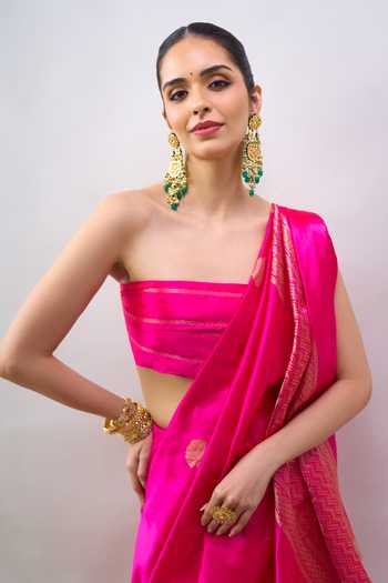 Buy Mint N Oranges Pink Silk Handwoven Banarasi Saree With Unstitched Blouse Piece Online at Aza Fashions Buy_Mint N Oranges_Pink Silk Handwoven Banarasi Saree With Unstitched Blouse Piece _Online_at_Aza_Fashions