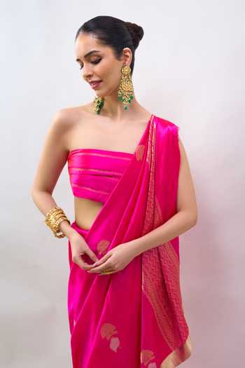 Buy Mint N Oranges Pink Silk Handwoven Banarasi Saree With Unstitched Blouse Piece Buy_Mint N Oranges_Pink Silk Handwoven Banarasi Saree With Unstitched Blouse Piece