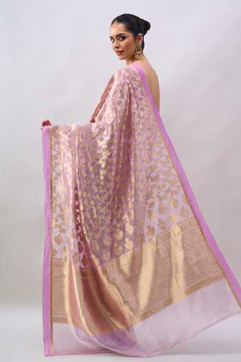 Mint N Oranges Zari Woven Saree With Unstitched Blouse Piece 