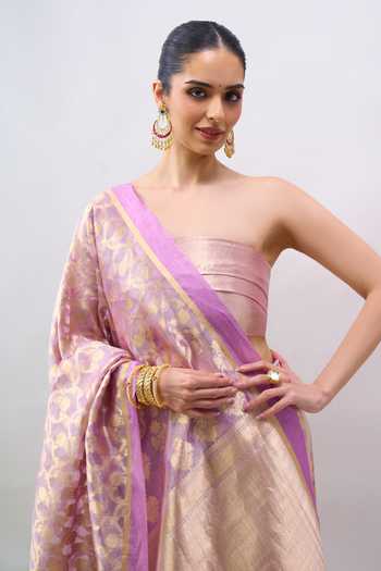 Mint N Oranges Purple Tissue Zari Woven Saree With Unstitched Blouse Piece at Aza Fashions Mint N Oranges_Purple Tissue Zari Woven Saree With Unstitched Blouse Piece _at_Aza_Fashions