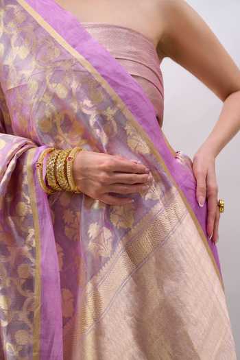 Shop Mint N Oranges Purple Tissue Zari Woven Saree With Unstitched Blouse Piece Shop_Mint N Oranges_Purple Tissue Zari Woven Saree With Unstitched Blouse Piece