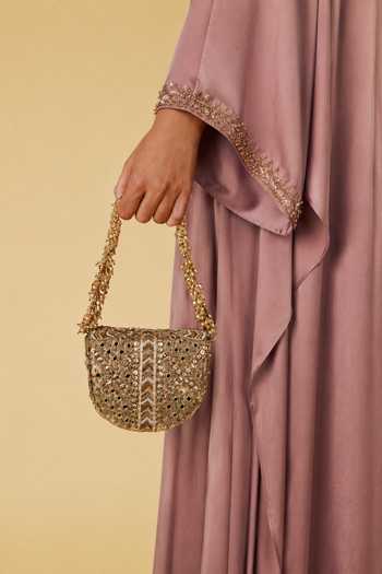 Shop_Doux Amour_Gold Rangrez Mini Flapover Clutch _Online_at_Aza_Fashions