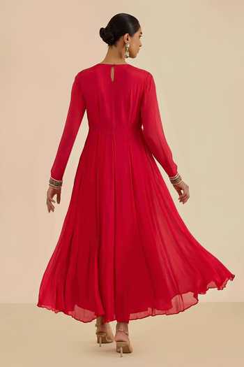 Ritu Kumar Red Full Sleeve Solid Kurta Leggings Set