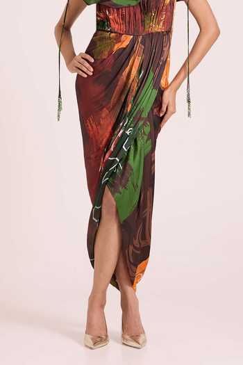 Shop Advait Multi Color Georgette, Satin Ceres Draped Dress With Cape Online at Aza Fashions Shop_Advait_Multi Color Georgette, Satin Ceres Draped Dress With Cape _Online_at_Aza_Fashions