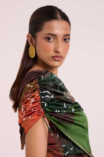 Advait Multi Color Georgette, Satin Ceres Draped Dress With Cape at Aza Fashions Advait_Multi Color Georgette, Satin Ceres Draped Dress With Cape _at_Aza_Fashions