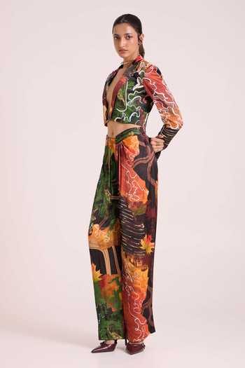 Advait Multi Color Dupion Plunge Neck Demeter Cropped Jacket And Trouser Set Online at Aza Fashions Advait_Multi Color Dupion Plunge Neck Demeter Cropped Jacket And Trouser Set _Online_at_Aza_Fashions
