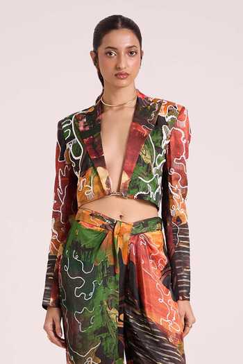 Buy Advait Multi Color Dupion Plunge Neck Demeter Cropped Jacket And Trouser Set Online at Aza Fashions Buy_Advait_Multi Color Dupion Plunge Neck Demeter Cropped Jacket And Trouser Set _Online_at_Aza_Fashions
