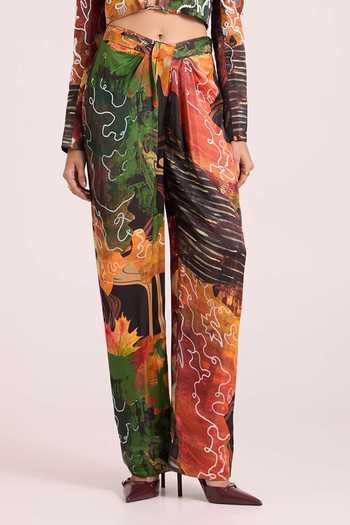 Shop Advait Multi Color Dupion Plunge Neck Demeter Cropped Jacket And Trouser Set Online at Aza Fashions Shop_Advait_Multi Color Dupion Plunge Neck Demeter Cropped Jacket And Trouser Set _Online_at_Aza_Fashions