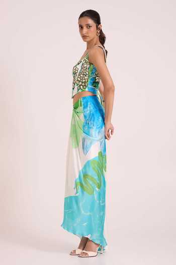 Advait Blue Georgette, Satin, Dupion Embroidery Nere Printed Corset And Draped Skirt Set Online at Aza Fashions Advait_Blue Georgette, Satin, Dupion Embroidery Nere Printed Corset And Draped Skirt Set _Online_at_Aza_Fashions