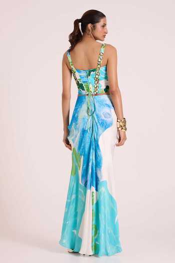 Advait Nere Printed Corset & Draped Skirt Set 