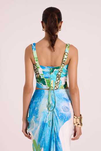Shop Advait Blue Georgette, Satin, Dupion Embroidery Nere Printed Corset And Draped Skirt Set Online at Aza Fashions Shop_Advait_Blue Georgette, Satin, Dupion Embroidery Nere Printed Corset And Draped Skirt Set _Online_at_Aza_Fashions