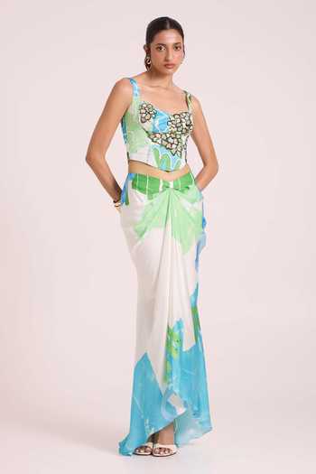 Advait Nere Printed Corset & Draped Skirt Set 