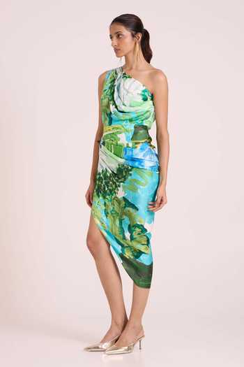 Advait Multi Color Dupion One Shoulder Nere Draped Dress Online at Aza Fashions Advait_Multi Color Dupion One Shoulder Nere Draped Dress _Online_at_Aza_Fashions