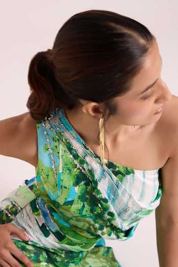 Advait Multi Color Dupion One Shoulder Nere Draped Dress at Aza Fashions Advait_Multi Color Dupion One Shoulder Nere Draped Dress _at_Aza_Fashions