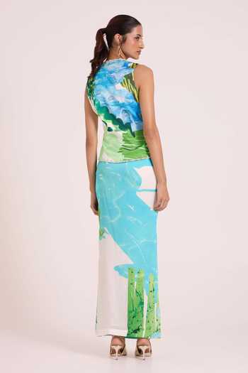 Advait Nere Fluid Print Vest & Skirt Set 
