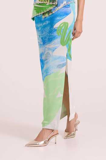 Buy Advait Blue Georgette, Satin, Dupion V-neck Nere Fluid Print Vest And Skirt Set Online at Aza Fashions Buy_Advait_Blue Georgette, Satin, Dupion V-neck Nere Fluid Print Vest And Skirt Set _Online_at_Aza_Fashions