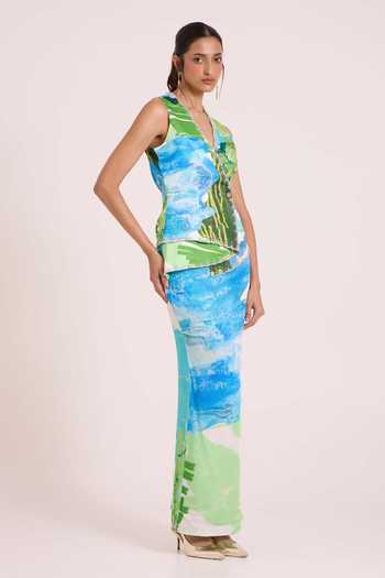 Advait Nere Fluid Print Vest & Skirt Set 