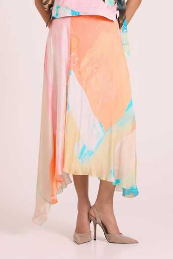 Advait Multi Color Georgette, Satin, Dupion Round Selene Bib Top And Asymmetric Skirt Set Online at Aza Fashions Advait_Multi Color Georgette, Satin, Dupion Round Selene Bib Top And Asymmetric Skirt Set _Online_at_Aza_Fashions