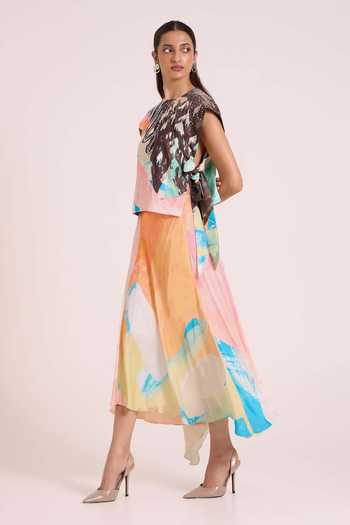 Buy Advait Multi Color Georgette, Satin, Dupion Round Selene Bib Top And Asymmetric Skirt Set Online at Aza Fashions Buy_Advait_Multi Color Georgette, Satin, Dupion Round Selene Bib Top And Asymmetric Skirt Set _Online_at_Aza_Fashions