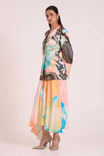 Advait Multi Color Georgette, Satin, Dupion Selene Blazer And Asymmetric Skirt Set Online at Aza Fashions Advait_Multi Color Georgette, Satin, Dupion Selene Blazer And Asymmetric Skirt Set _Online_at_Aza_Fashions