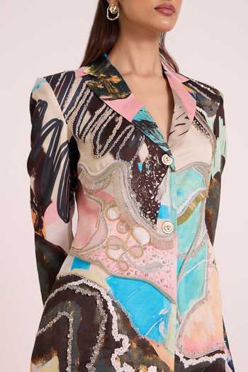 Shop Advait Multi Color Georgette, Satin, Dupion Selene Blazer And Asymmetric Skirt Set Online at Aza Fashions Shop_Advait_Multi Color Georgette, Satin, Dupion Selene Blazer And Asymmetric Skirt Set _Online_at_Aza_Fashions