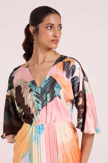 Buy Advait Multi Color Georgette, Satin, Dupion V-neck Selene Printed Sway Dress Online at Aza Fashions Buy_Advait_Multi Color Georgette, Satin, Dupion V-neck Selene Printed Sway Dress _Online_at_Aza_Fashions