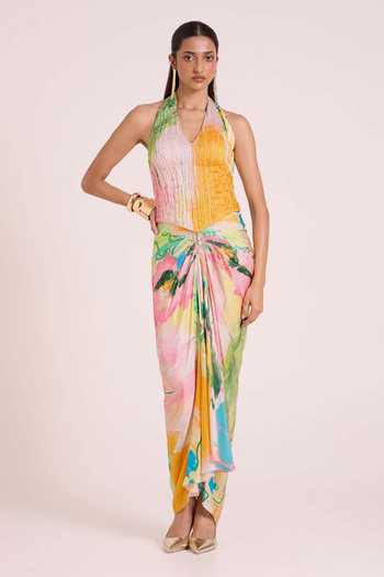 Advait Thalia Micro Pleated Top & Draped Skirt Set 