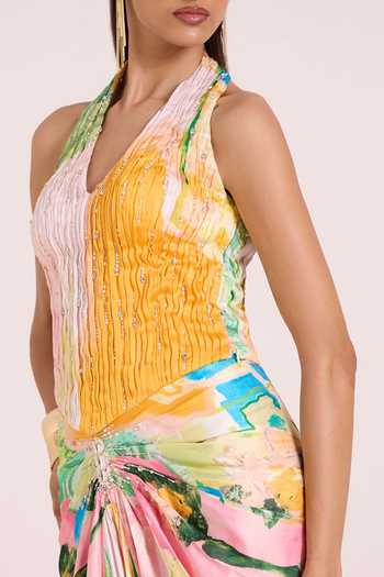Buy Advait Pink Georgette, Satin, Dupion Halter Thalia Micro Pleated Top And Draped Skirt Set Online at Aza Fashions Buy_Advait_Pink Georgette, Satin, Dupion Halter Thalia Micro Pleated Top And Draped Skirt Set _Online_at_Aza_Fashions