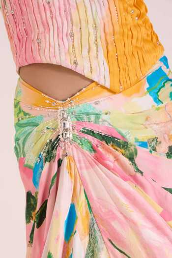Shop Advait Pink Georgette, Satin, Dupion Halter Thalia Micro Pleated Top And Draped Skirt Set Online at Aza Fashions Shop_Advait_Pink Georgette, Satin, Dupion Halter Thalia Micro Pleated Top And Draped Skirt Set _Online_at_Aza_Fashions