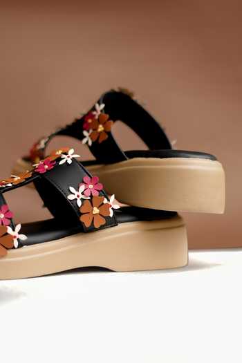 Around Always Black Reed Floral Strap Sandals Online at Aza Fashions Around Always_Black Reed Floral Strap Sandals _Online_at_Aza_Fashions